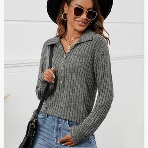 Micoson casual long sleeve grey button blouse